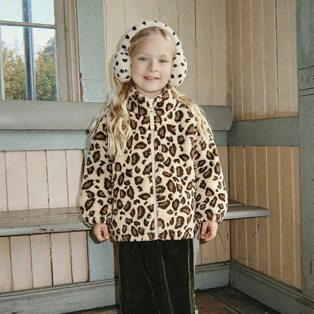 Kinderkleding van teddyfleece met print – jas, vest of broek, ritssluiting | berber fleece kind