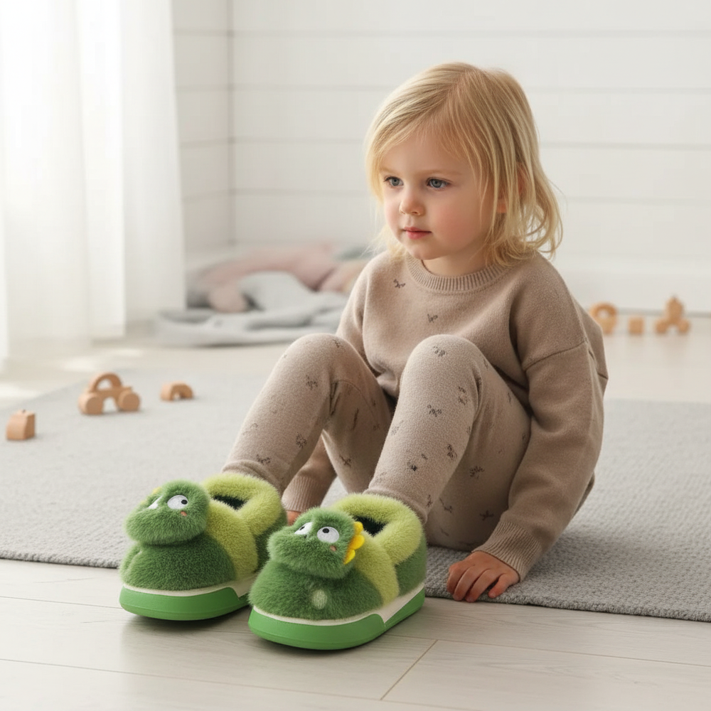 Dino Kindersloffen – Warme Pluche Sloffen met Anti-Slip voor Kinderen