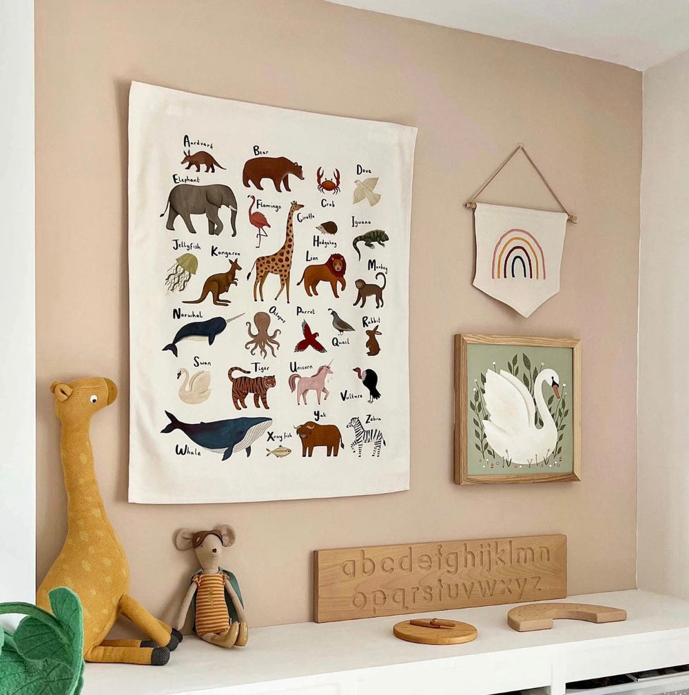 Educatieve Wandposter voor Kinderen – Biologisch Katoen – Alfabet, Ruimte of Wereldkaart