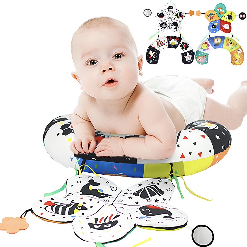 Activiteitenkussen voor baby's – Zacht speelgoed met bijtring en texturen
