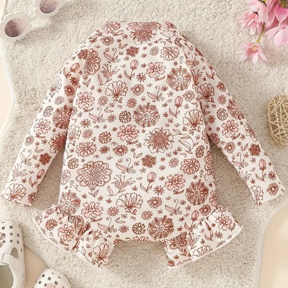 OceanBloom Peuterbadpak – Bloemenpatroon en Ruches voor Stijlvolle Stranddagen