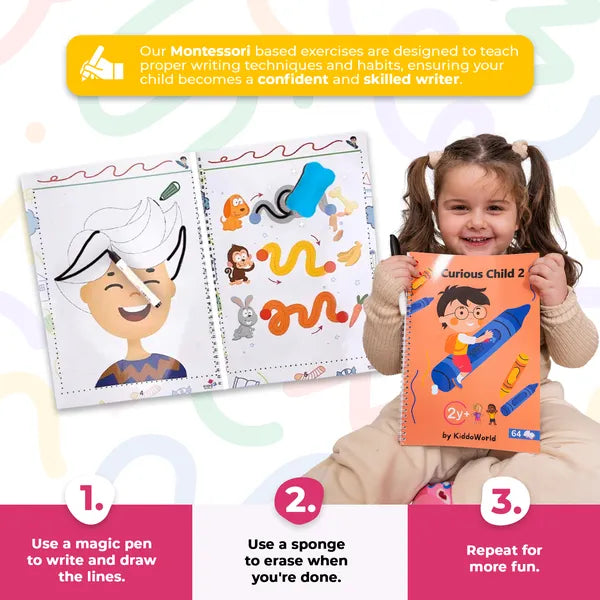 Leren Schrijven Oefenboek voor Kinderen – Herbruikbaar Lijntracer Workbook 3+