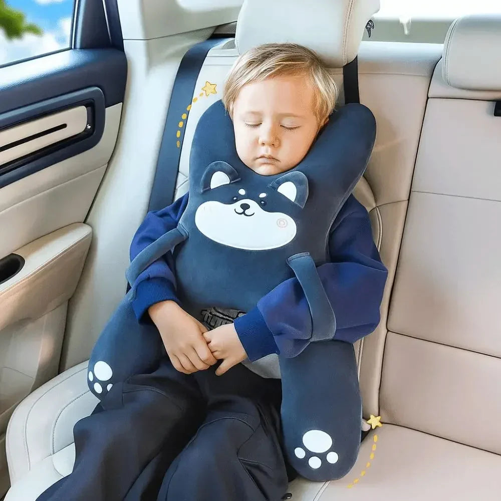 Kinder autokussen – zachte neksteun met verstelbare band en cartoon-ontwerp