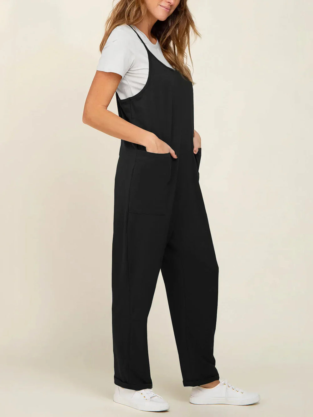Zwangerschapsjumpsuit met grote zakken – loose fit, rekbare katoenmix | positiekleding