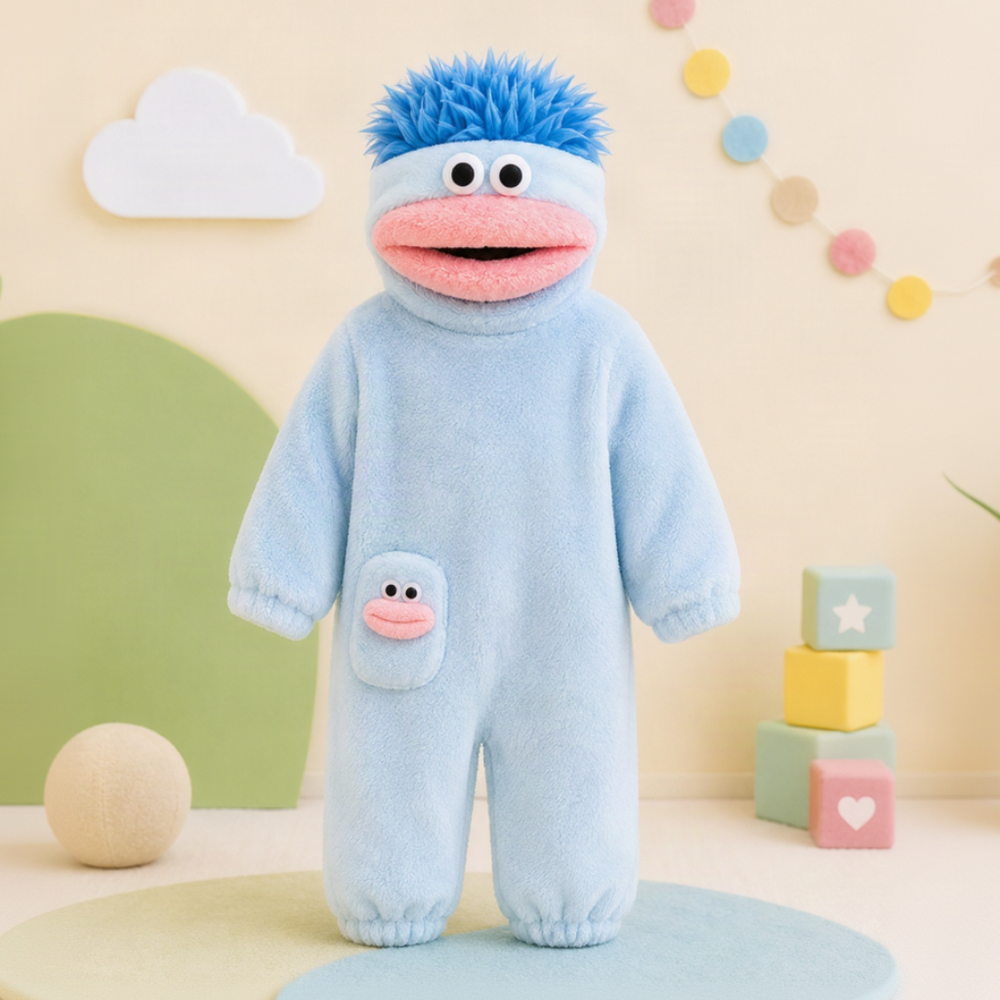 Kinder-onesie met monsterdesign en capuchon – zachte stof, ruime pasvorm | verkleedpak
