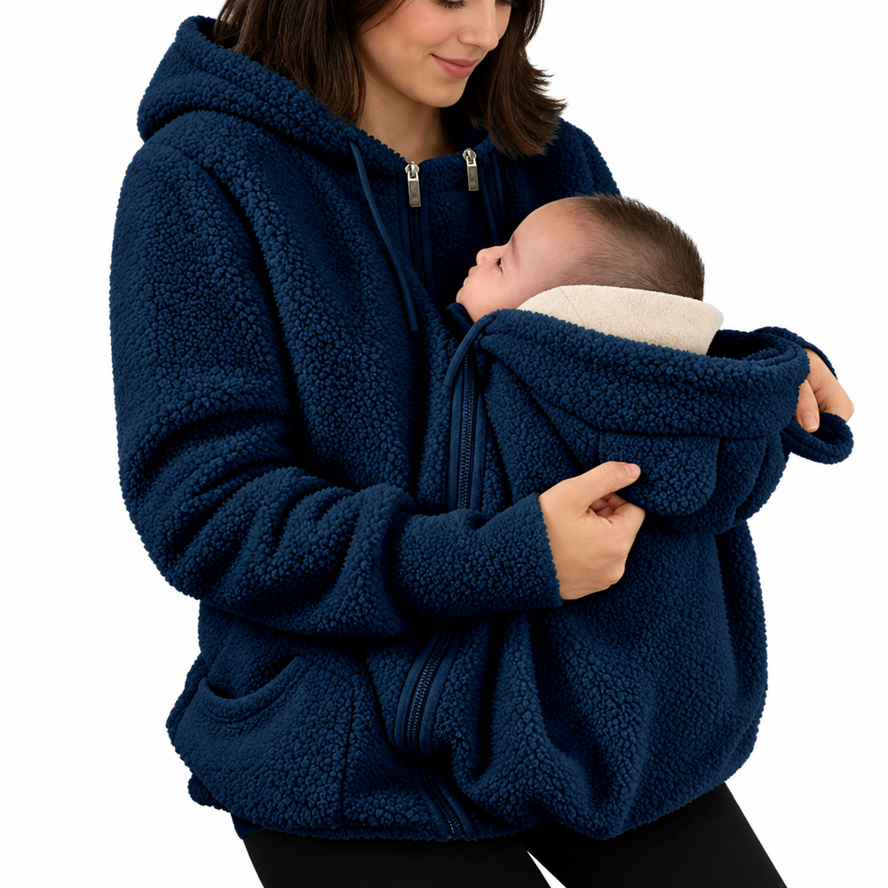 Draagjas 2-in-1 voor mama en baby – zachte fleece, capuchon, rits, zakken | babywearing hoodie