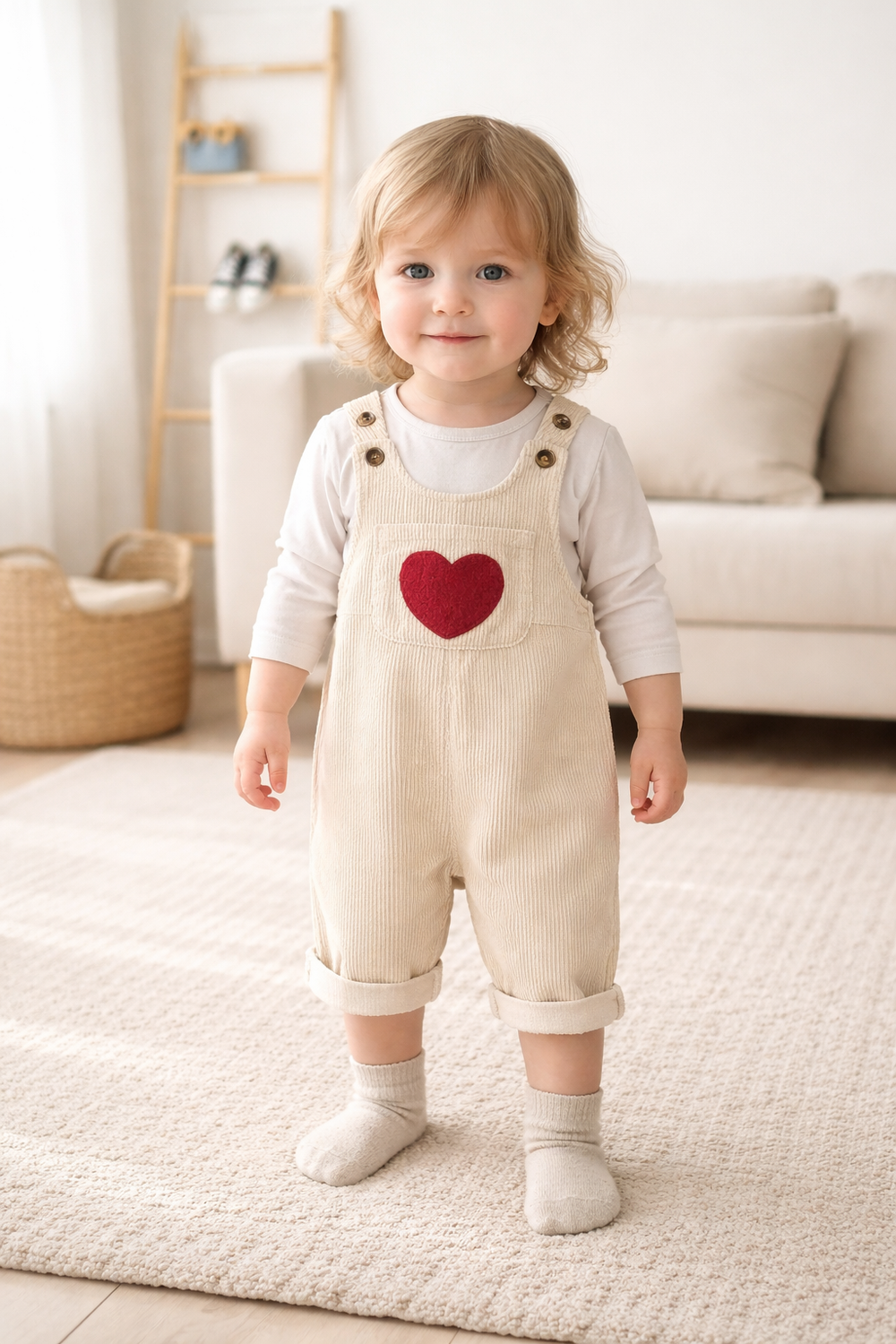 Baby Tuinbroek Meisje – Rib Tuinbroek met Hartje (0-4 Jaar)