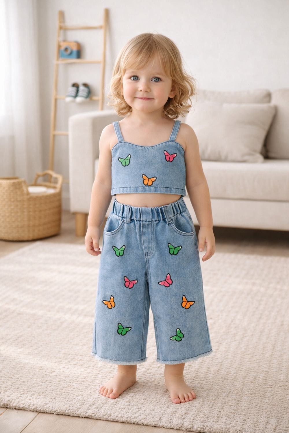 Baby & Peuter Setje Meisje – Denim Set met Vlinders (80-120)