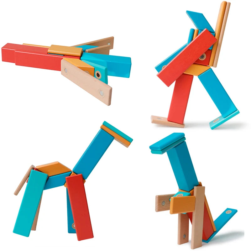 Magnetische Houten Blokken 14 Stuks – Creatief & Educatief Speelgoed 3+