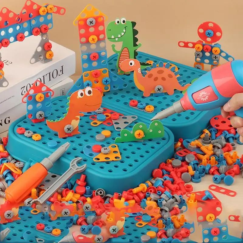 Montessori gereedschapsset met puzzels 351 stuks – speelboormachine, opbergdoos | bouwspeelgoed
