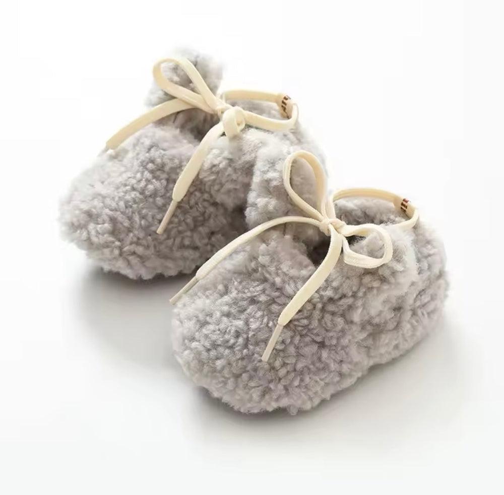 Antislip Bunny Pantoffels voor Baby’s - MoreForMini Unisex, Grijs, Wol, Maat 0-2 Jaar