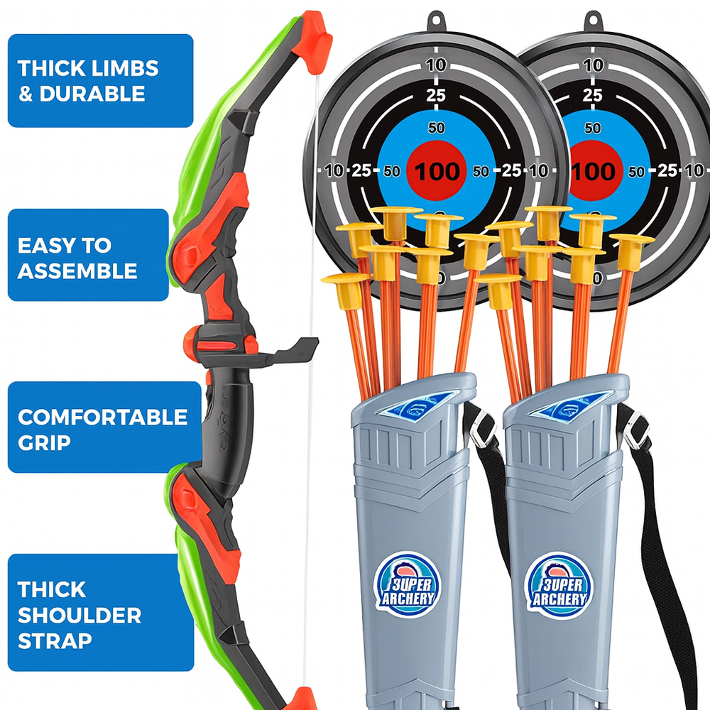 Kinder Boogschietset met Zuignappijlen – Veilig Archery Speelgoed voor Binnen & Buiten