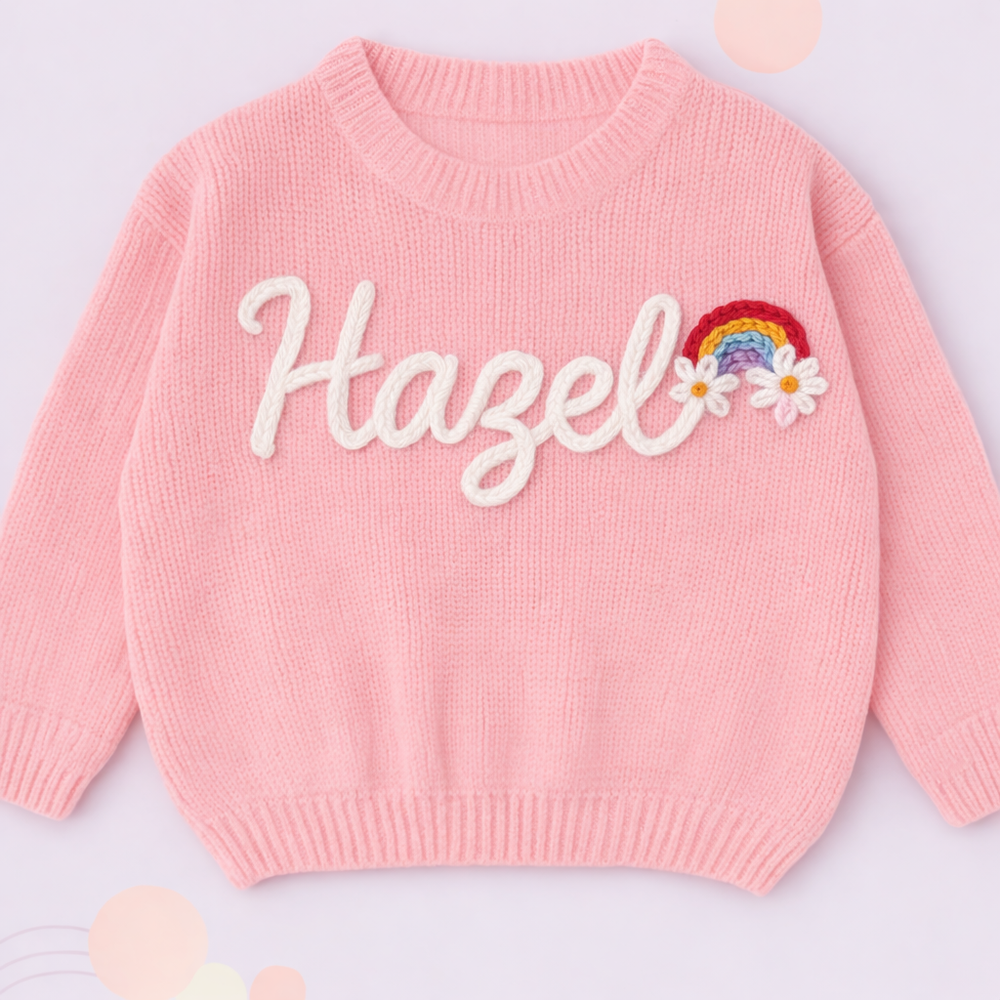 Kindertrui met naam en kerstboomprint – geborduurd, katoen, ronde hals | kersttrui baby