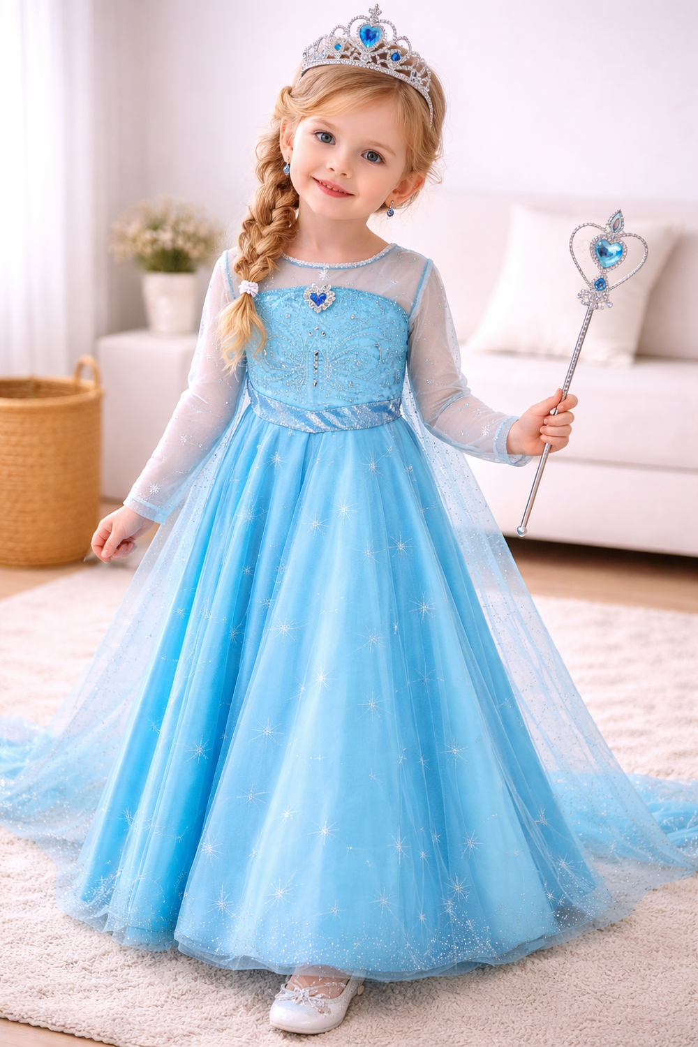 Prinsessenjurk Kinderen Blauw – Verkleedset met Accessoires (3–10 Jaar)