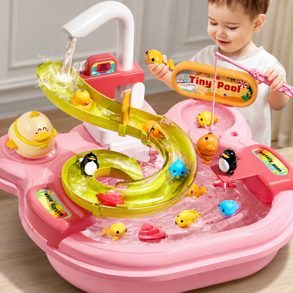 Watertafel voor Kinderen 2-6 Jaar – Waterbaan & Visspel met Pomp