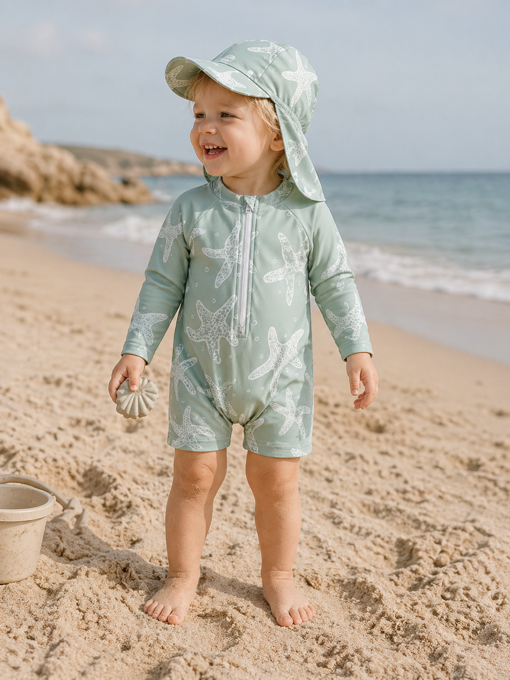 UV Zwempak Baby met Hoedje – Met Schildpadden – UPF50+ (0–3 jaar)