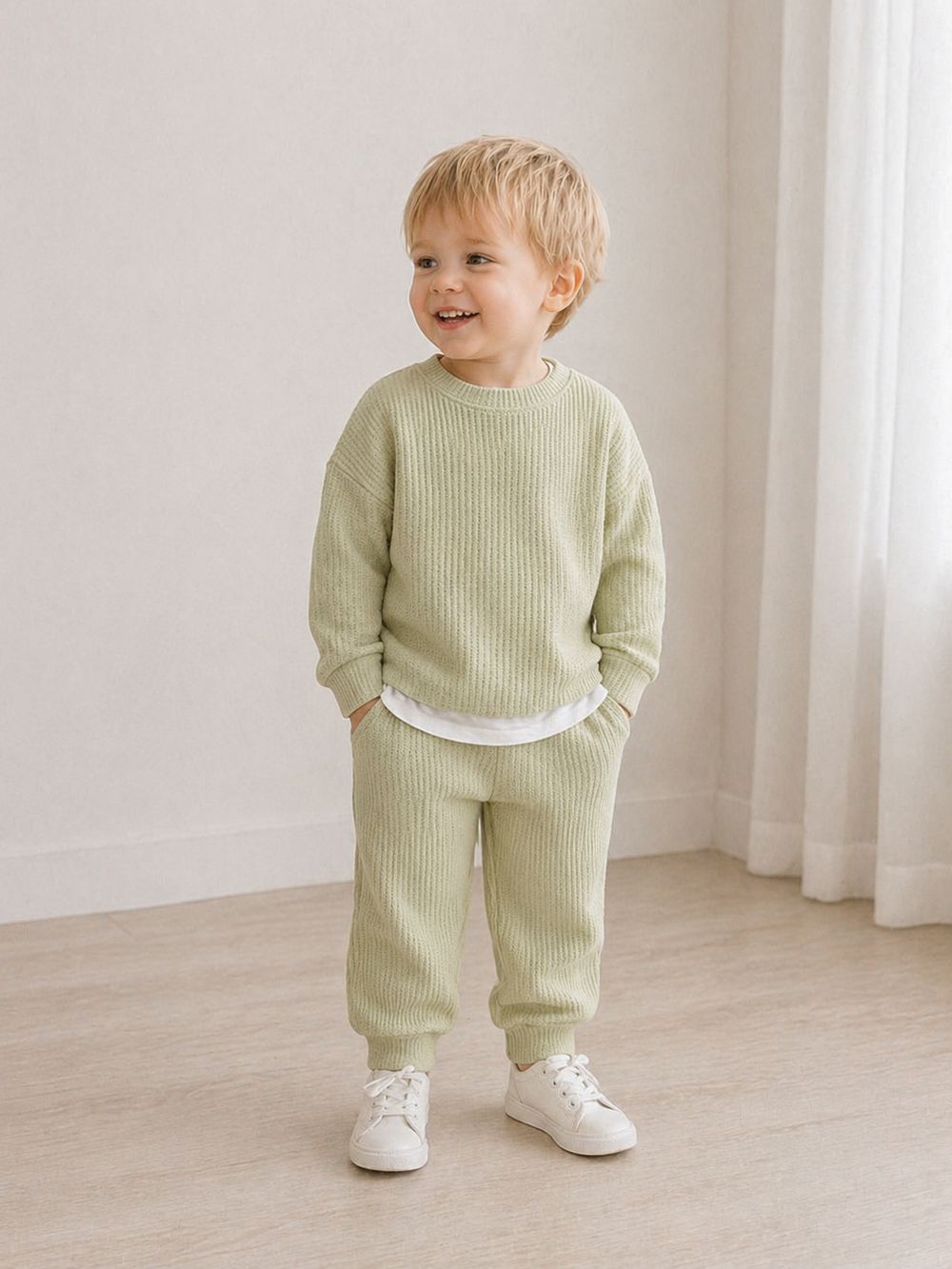 Baby Kleding Set Wafel – Broek & Trui Set (0–3 jaar) | Zacht & Comfortabel