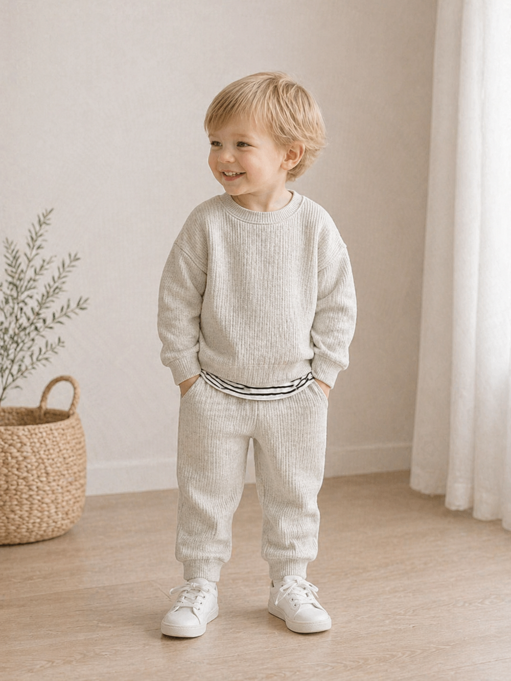 Baby Kleding Set Wafel – Broek & Trui Set (0–3 jaar) | Zacht & Comfortabel