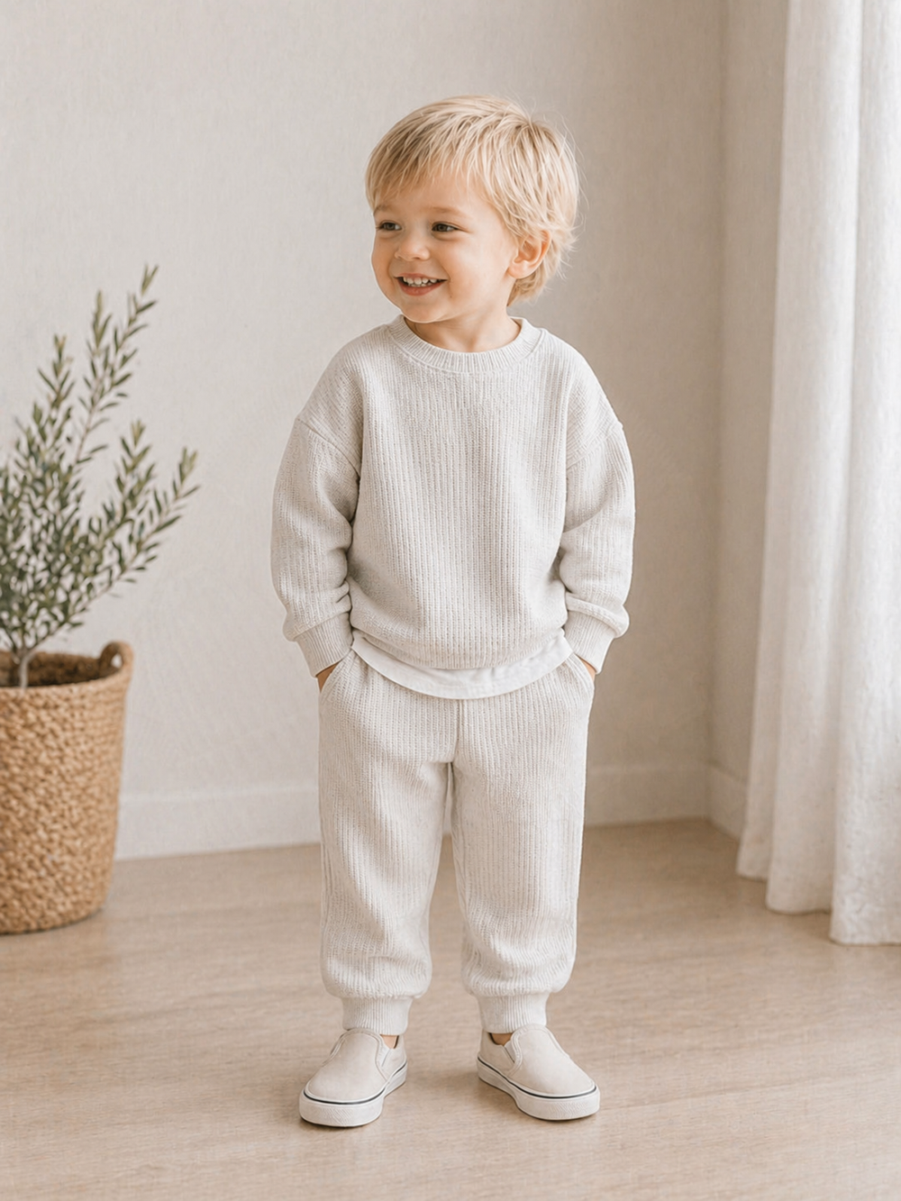 Baby Kleding Set Wafel – Broek & Trui Set (0–3 jaar) | Zacht & Comfortabel