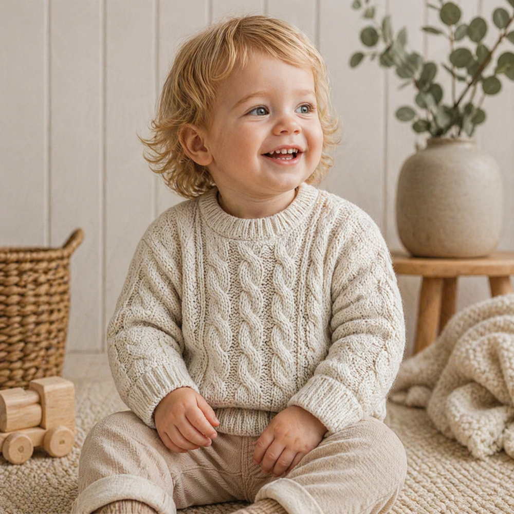 Gebreide Kabeltrui Kind – Zacht, Warm & Tijdloos (1–7 Jaar)