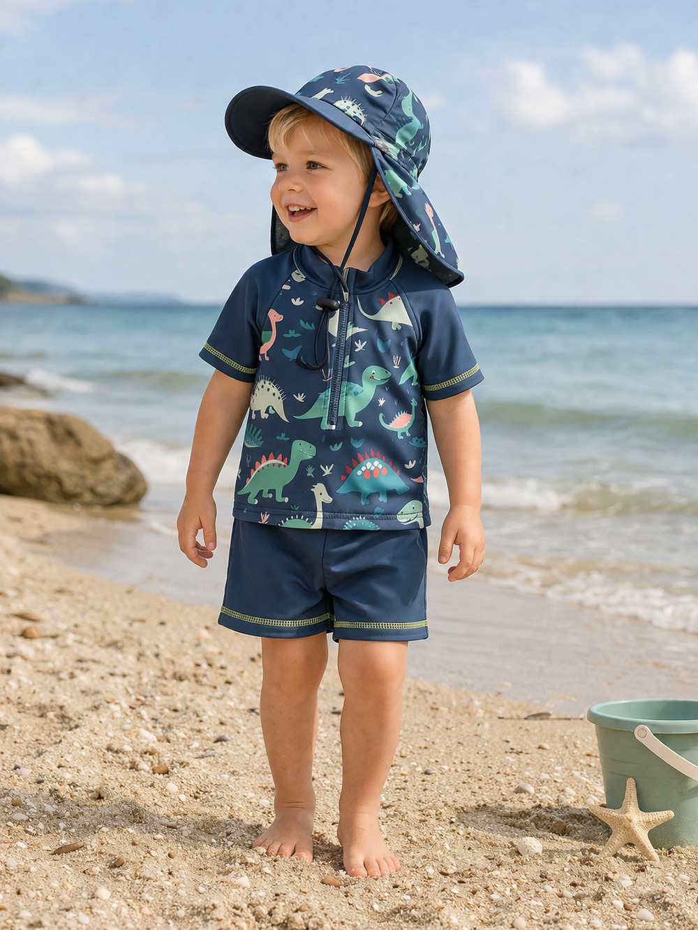 Kinder Zwemset met UV Bescherming – 3-Delig (Shirt, Broek & Zonnehoed) 0–3 Jaar