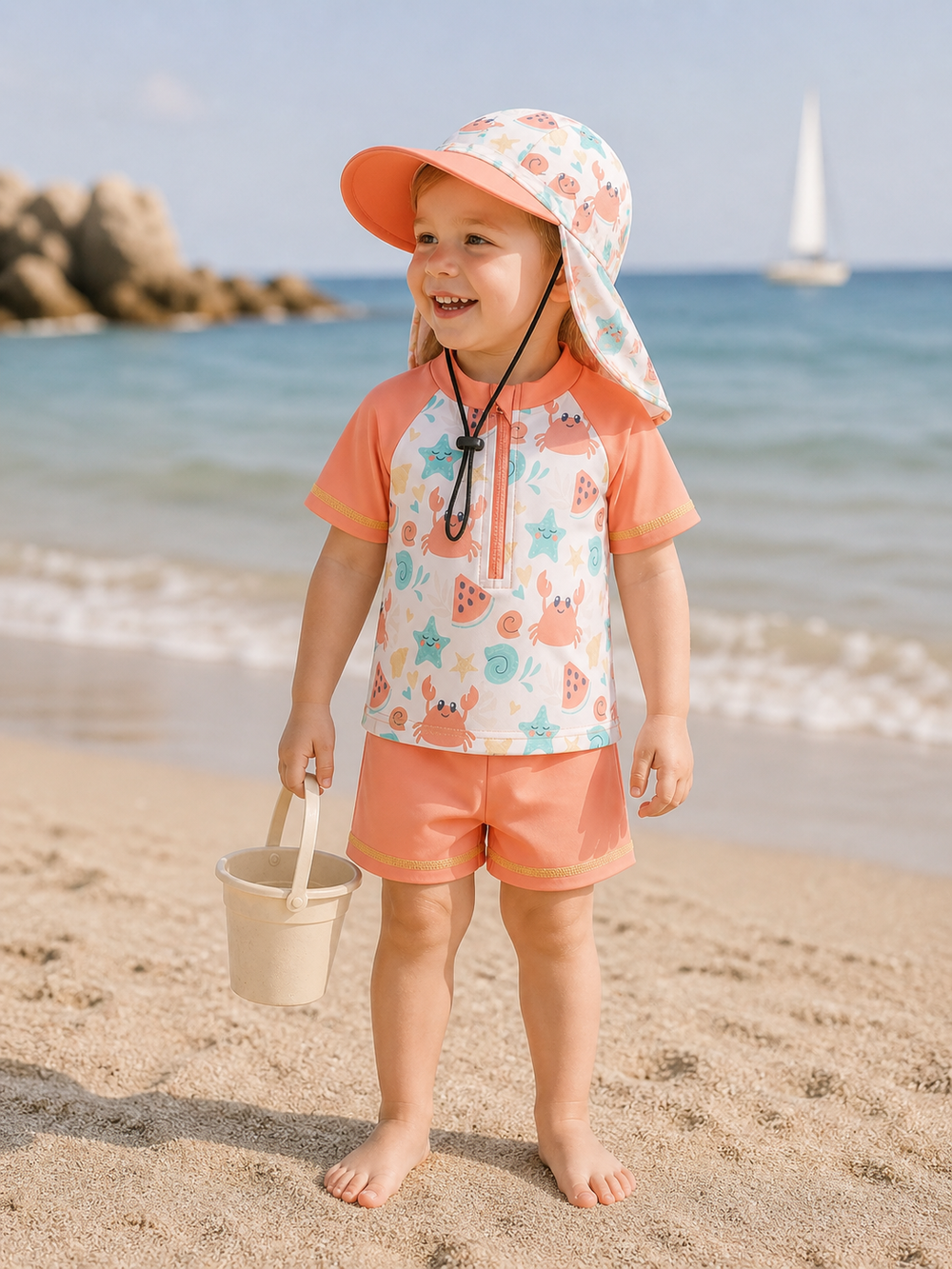 Kinder Zwemset met UV Bescherming – 3-Delig (Shirt, Broek & Zonnehoed) 0–3 Jaar