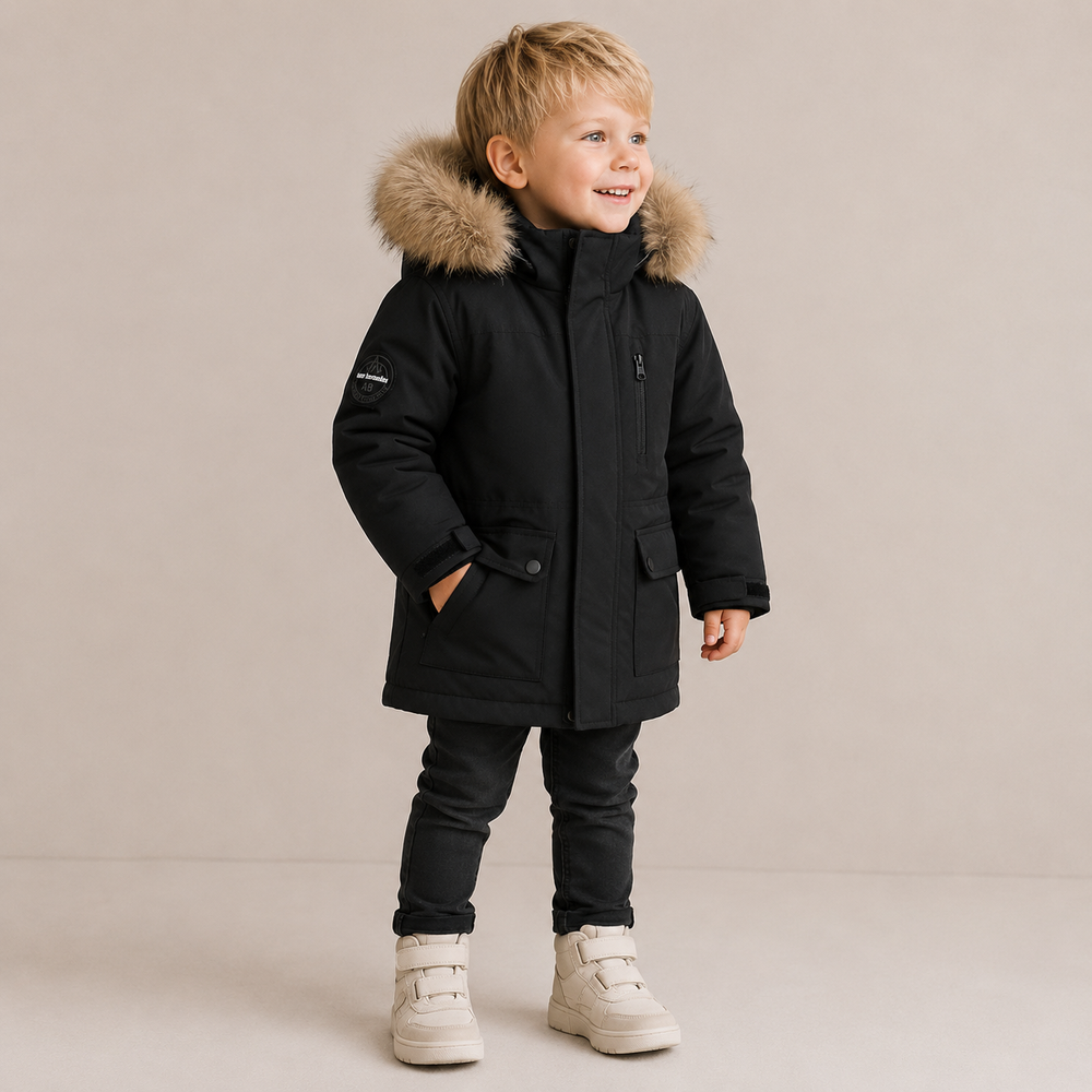 Kinder Winterjas met Bontkraag – Lange Warme Parka 4-13 Jaar