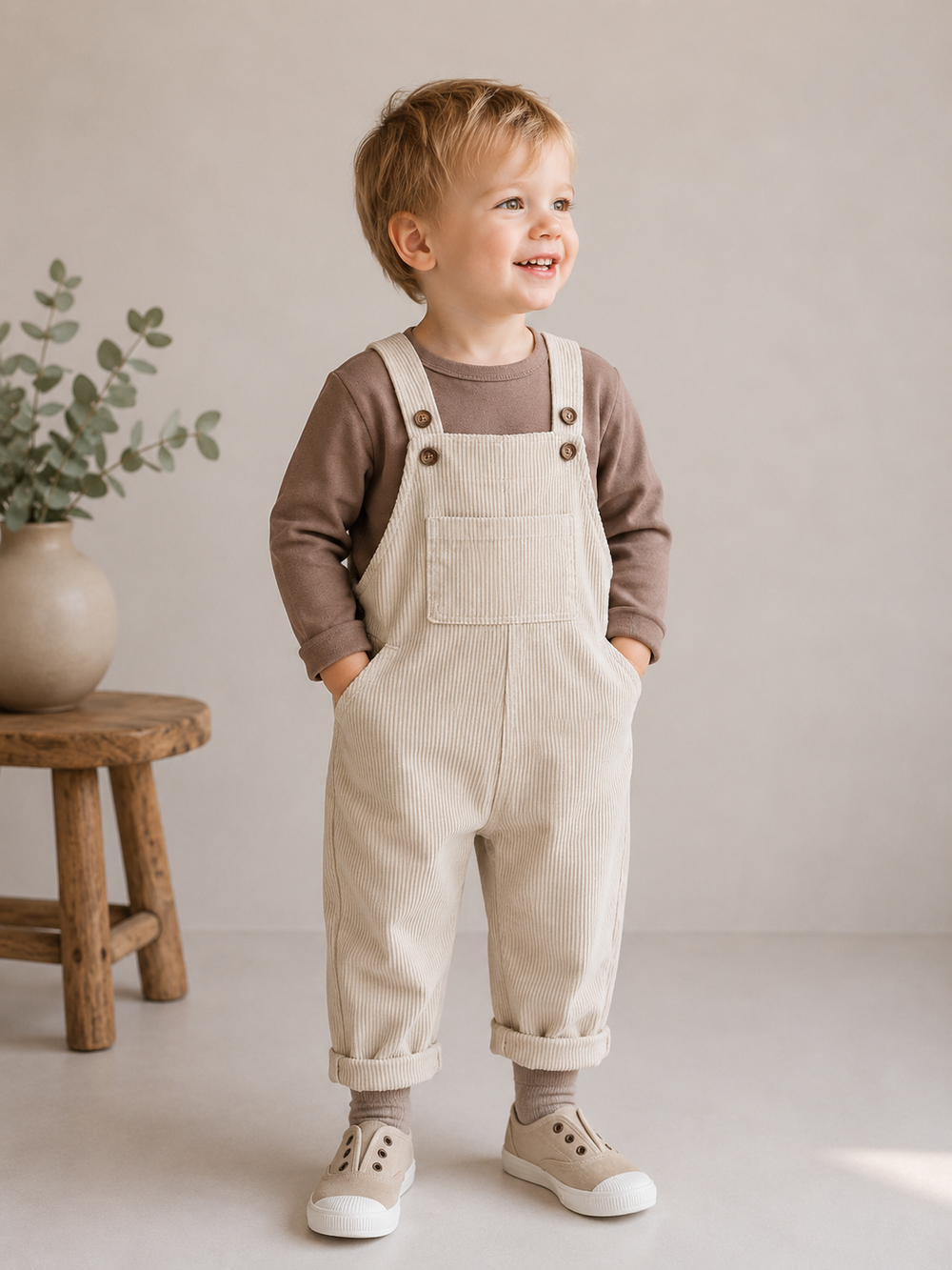 Baby Ribfluwelen Tuinbroek – Unisex Salopette 0-3 Jaar