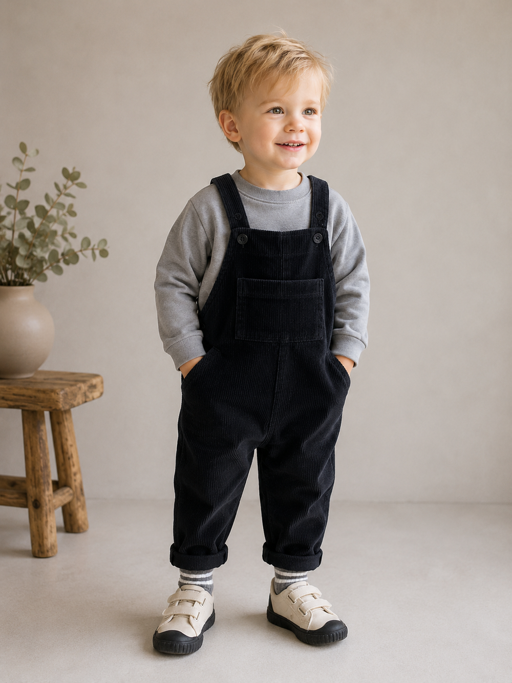 Baby Ribfluwelen Tuinbroek – Unisex Salopette 0-3 Jaar