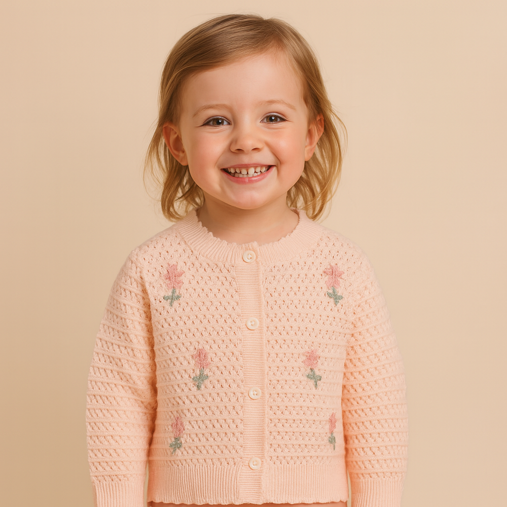 Bloemen Baby Meisjes Vest – Zacht Gebreid Katoenen Cardigan