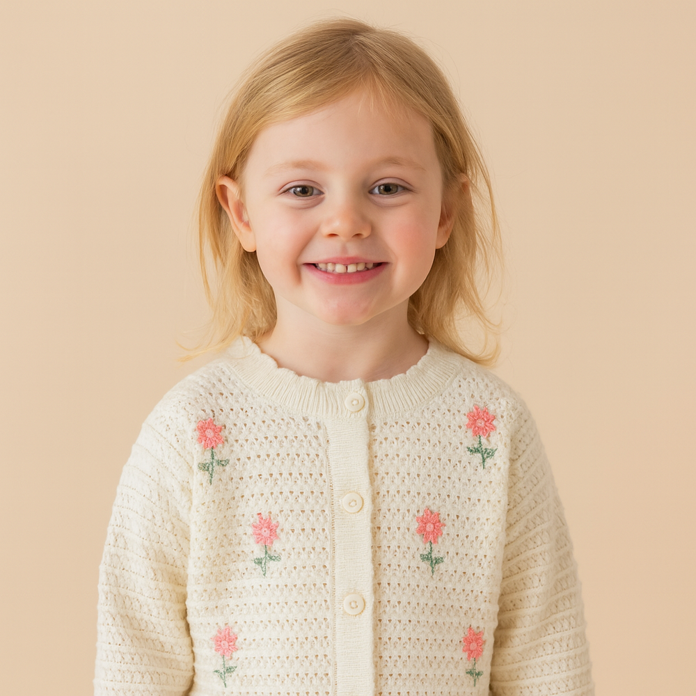 Bloemen Baby Meisjes Vest – Zacht Gebreid Katoenen Cardigan
