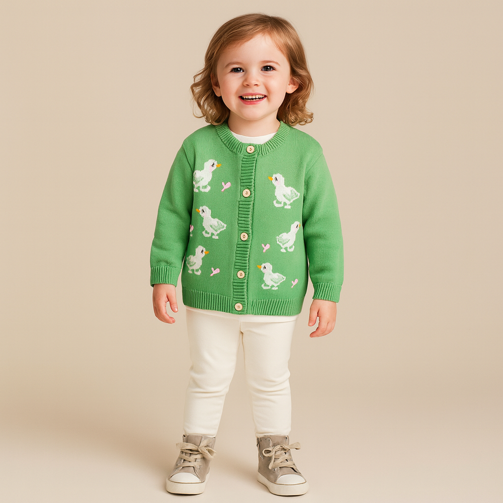 Meisjes Eend Gebreid Vest – 100% Katoenen Cardigan