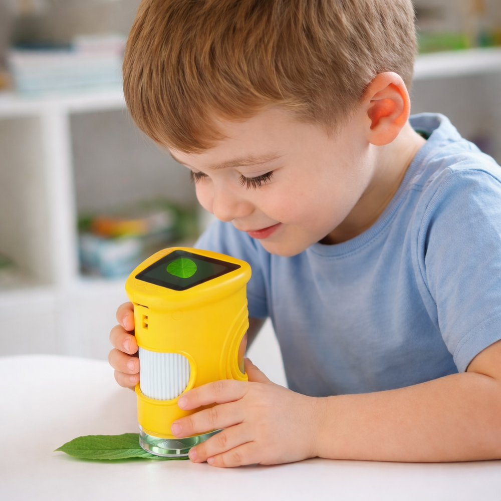 Digitale kindermicroscoop tot 1000x met scherm – oplaadbaar, foto en video, 8 leds | handmicroscoop