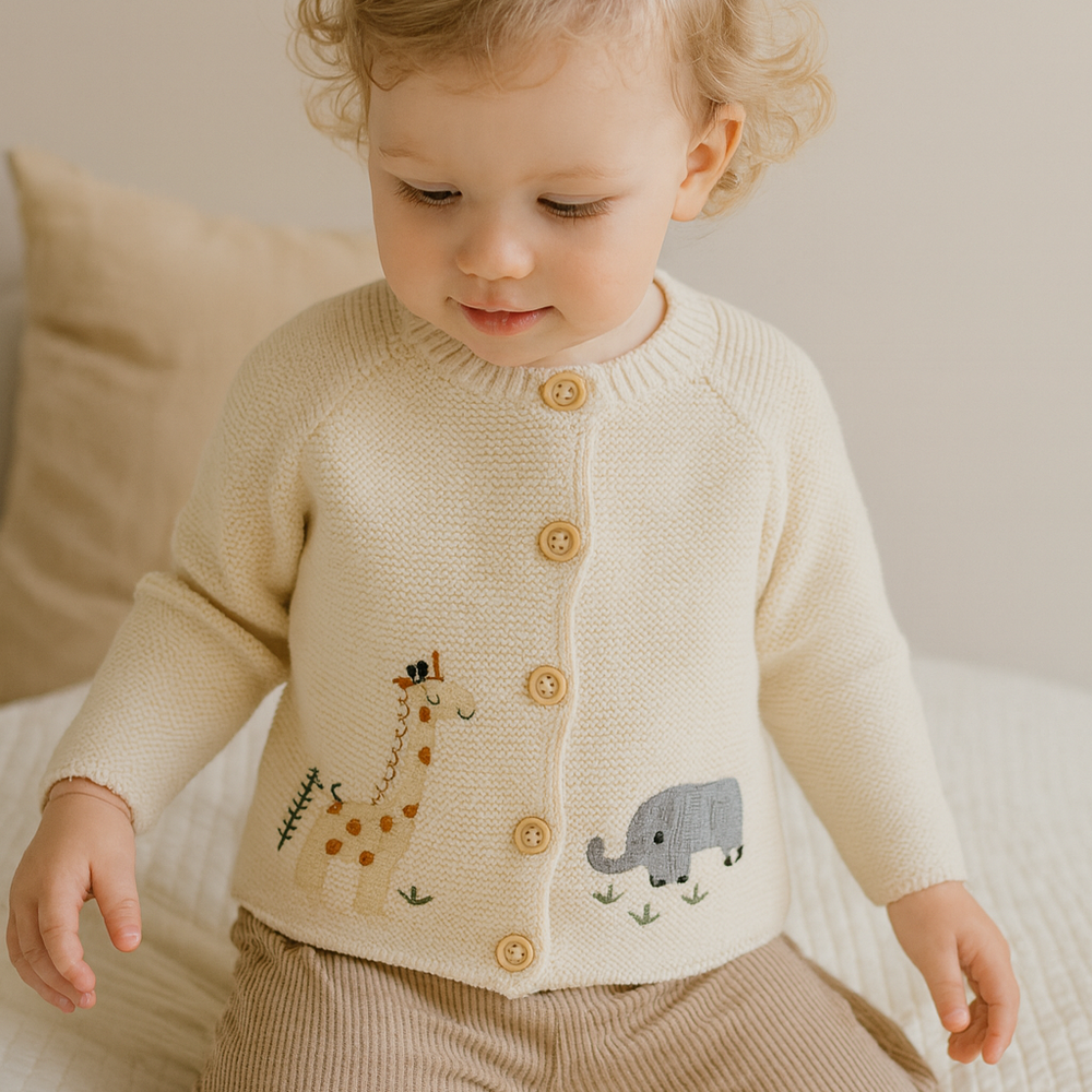 Baby Dieren Gebreid Vest – Zachte Katoenen Cardigan met Knopen