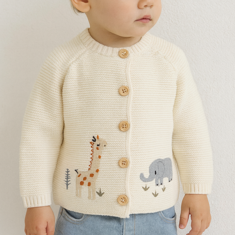 Baby Dieren Gebreid Vest – Zachte Katoenen Cardigan met Knopen