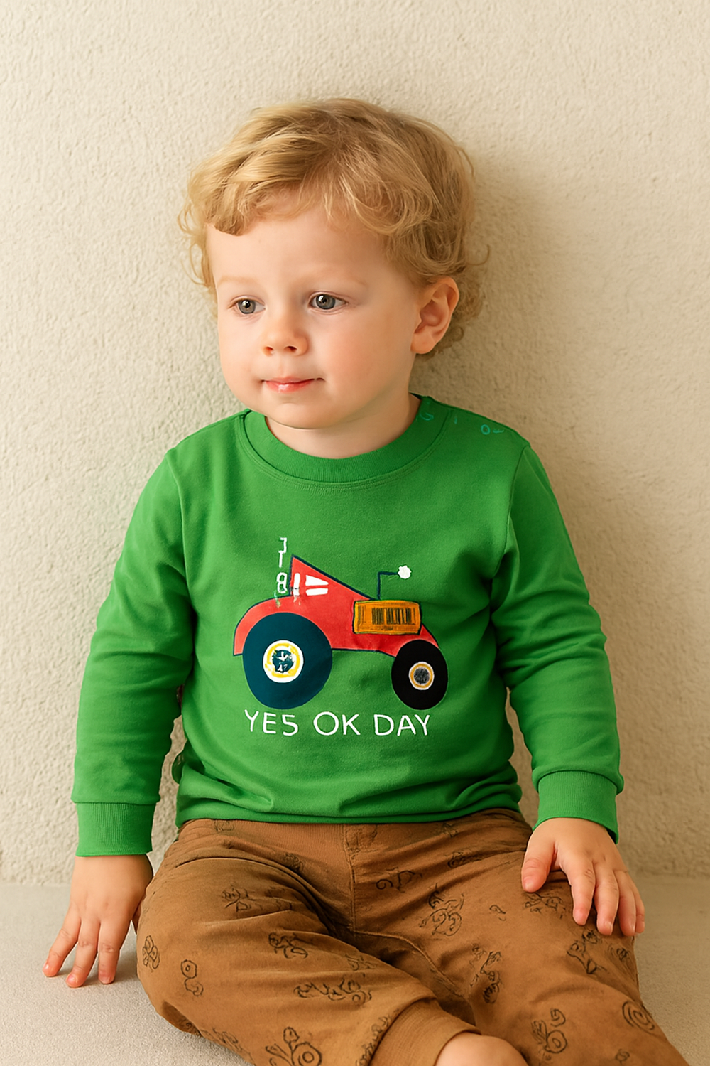 Jongensset Tractorprint – Katoenen Sweater & Broek
