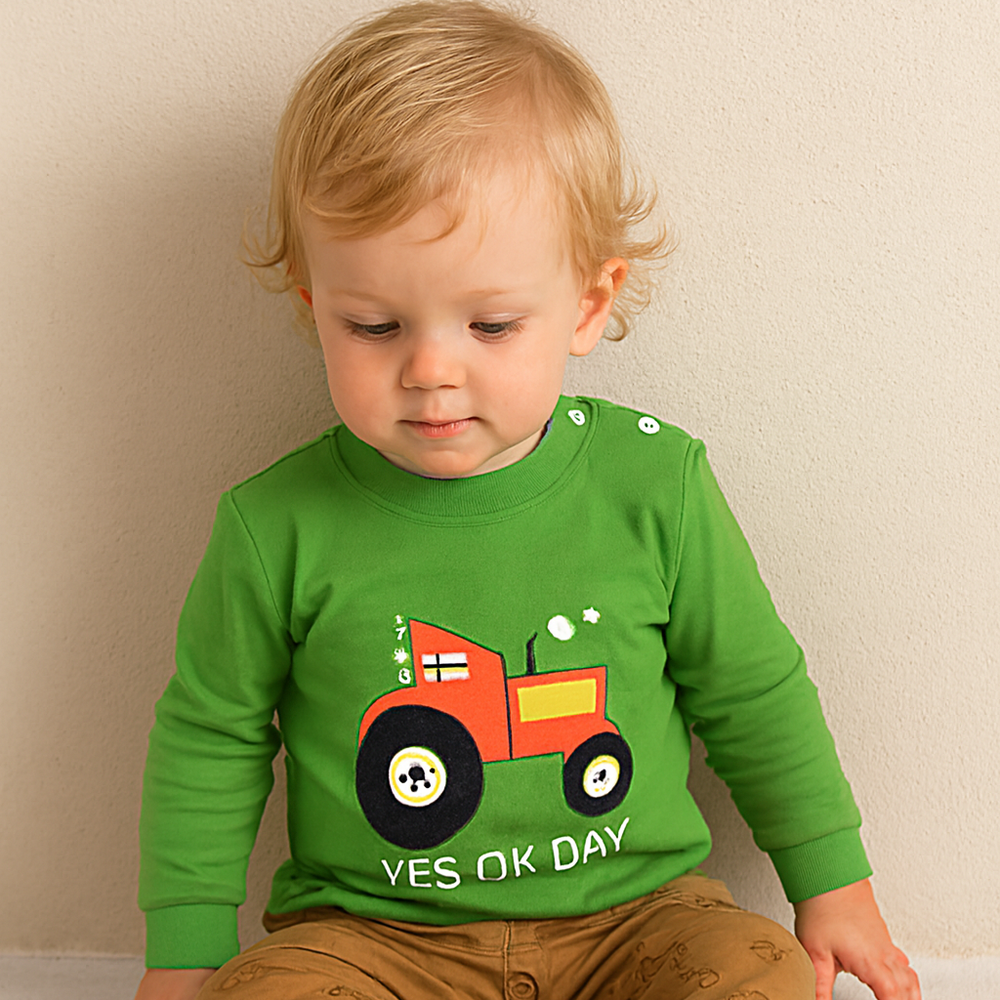 Jongensset Tractorprint – Katoenen Sweater & Broek