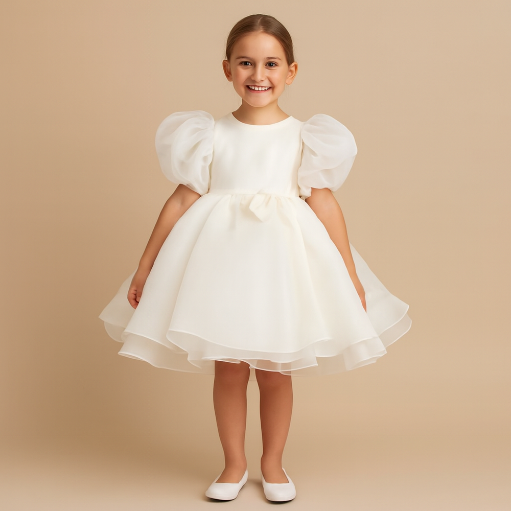 Satijnen Tule Meisjesjurk – Elegante Feestjurk voor Bruiloft & Ceremonie