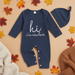 Babyjumpsuit met bijpassend mutsje, tweedelige set van zachte katoenmix met lange mouwen voor jongens en meisjes