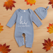 Babyjumpsuit met bijpassend mutsje, tweedelige set van zachte katoenmix met lange mouwen voor jongens en meisjes