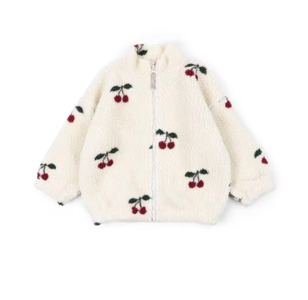 Fleecejas Baby Peuter Kind – Warme Jas met Kersenprint – 0-9 Jaar | CosyCub