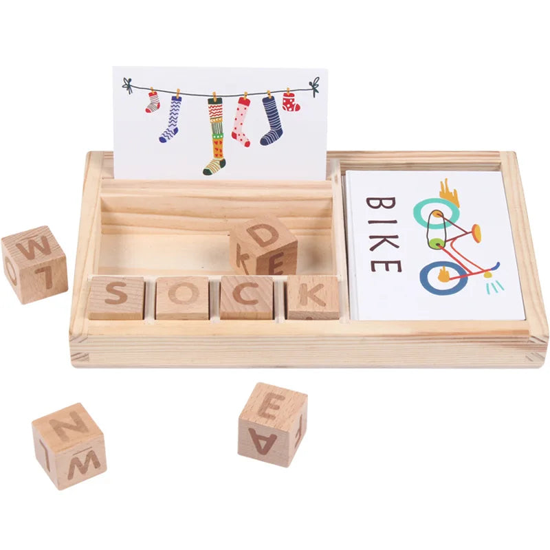 Montessori Houten Taalpuzzel – Leer Engels met Educatieve Letterkaarten voor Kinderen (3+)
