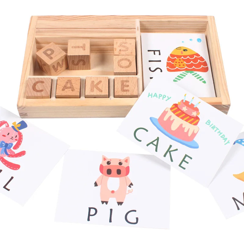 Montessori Houten Taalpuzzel – Leer Engels met Educatieve Letterkaarten voor Kinderen (3+)