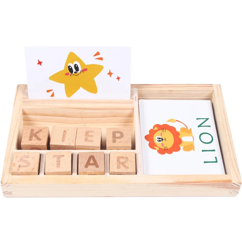 Montessori Houten Taalpuzzel – Leer Engels met Educatieve Letterkaarten voor Kinderen (3+)