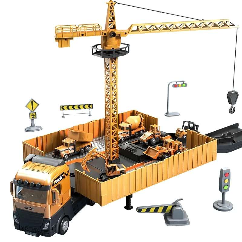 Bouwtruck Speelgoed 2-in-1 – Transformeerbare Truck met Licht & Geluid + Mini-Voertuigen – Educatief Cadeau voor Kinderen 3-5 Jaar