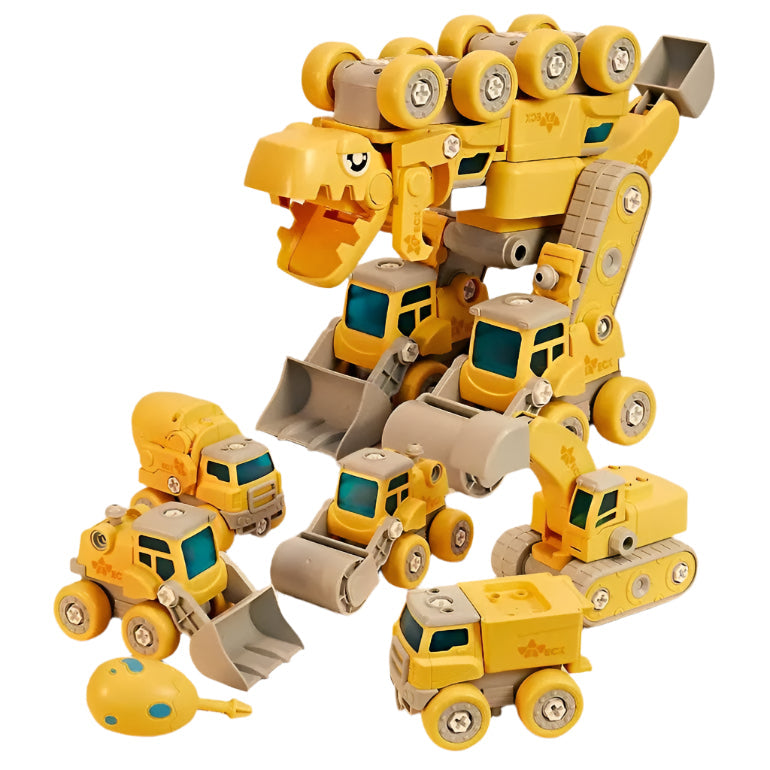 5-in-1 Bouwset voor Kinderen – Voertuigen die Transformeren tot Grote Robot met Licht en Geluid