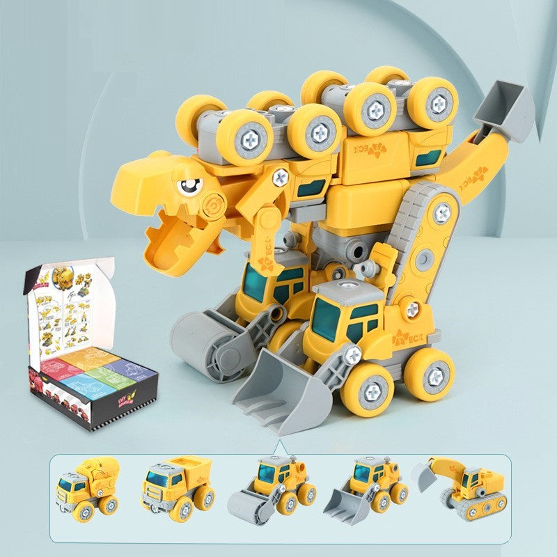 5-in-1 Bouwset voor Kinderen – Voertuigen die Transformeren tot Grote Robot met Licht en Geluid
