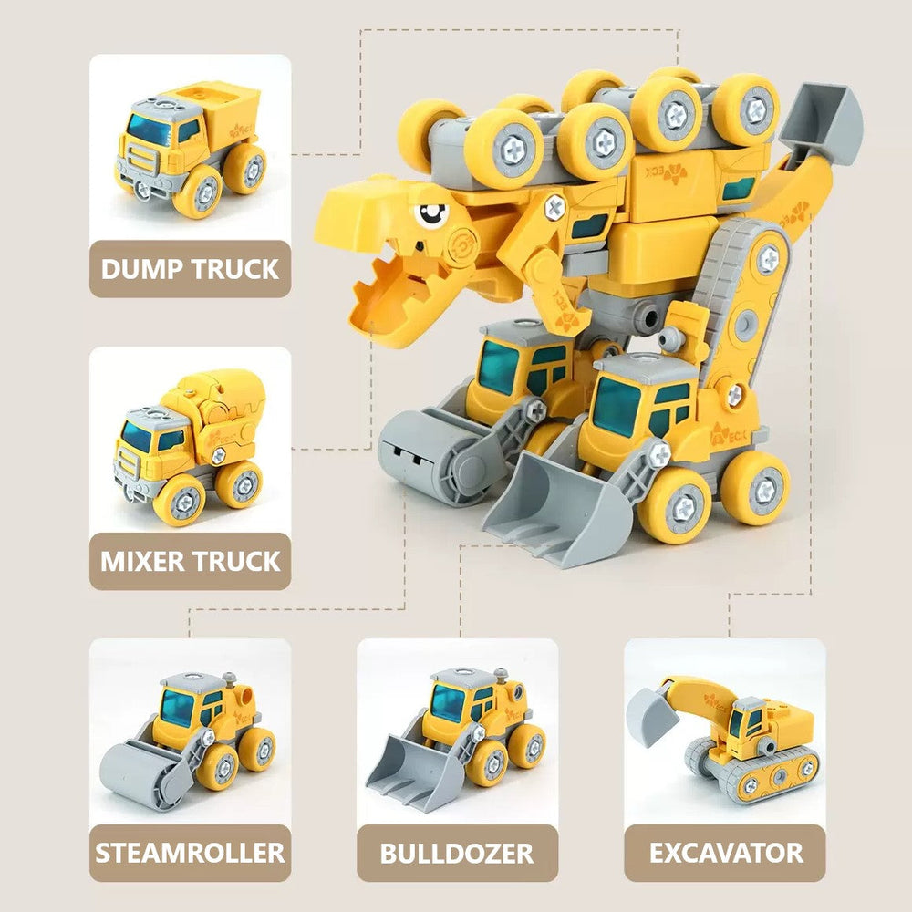 5-in-1 Bouwset voor Kinderen – Voertuigen die Transformeren tot Grote Robot met Licht en Geluid