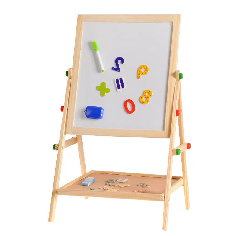 Dubbelzijdige Houten Kinderkunst-Ezel – Whiteboard & Krijtbord voor Creatief Spel