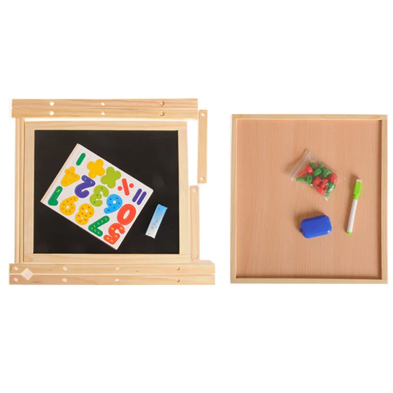 Dubbelzijdige Houten Kinderkunst-Ezel – Whiteboard & Krijtbord voor Creatief Spel